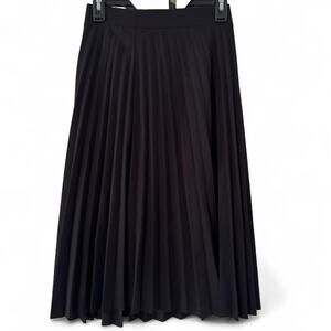 Black pleated petite midi skirt